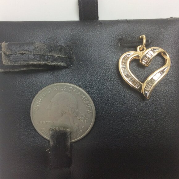 14k Real Solid Gold Real Baguette Diamond Heart Charm Pendant 2.80gr   .45ct - Picture 4 of 8